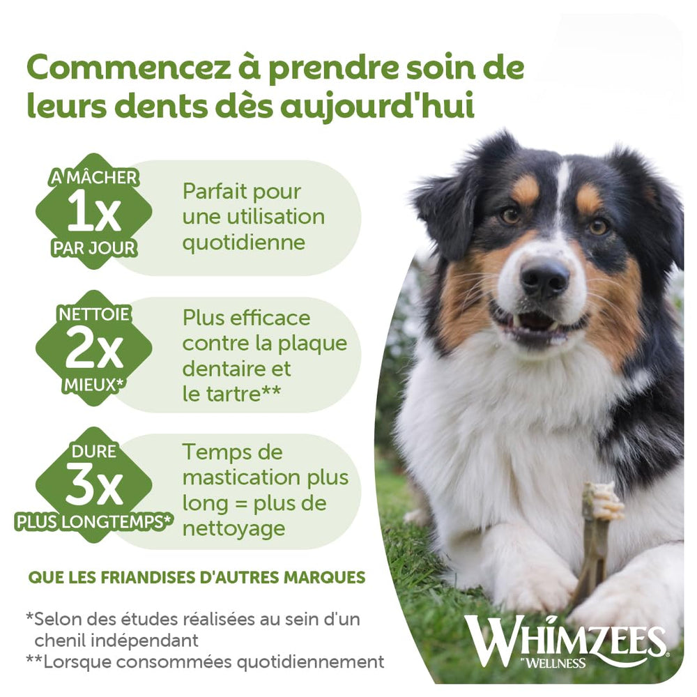 Whimzees ingredientes naturales: fórmula vegetariana sin azúcar para perros.