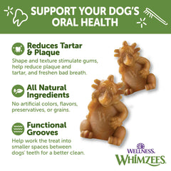 whimzees diseño único erizo dental facilita agarre y limpieza entre dientes.