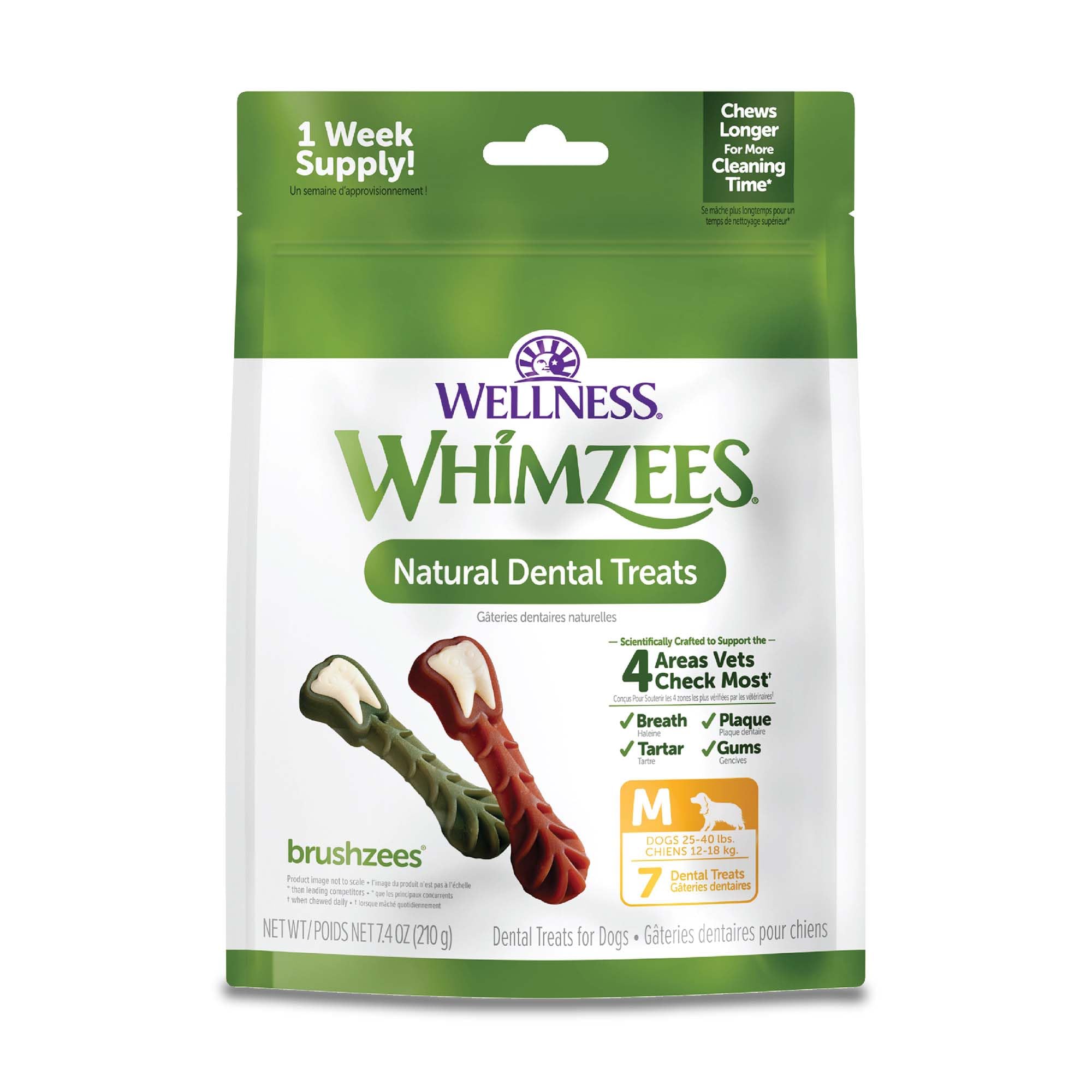 Whimzees empaque dental diario, opción práctica para la higiene bucal de tu perro.