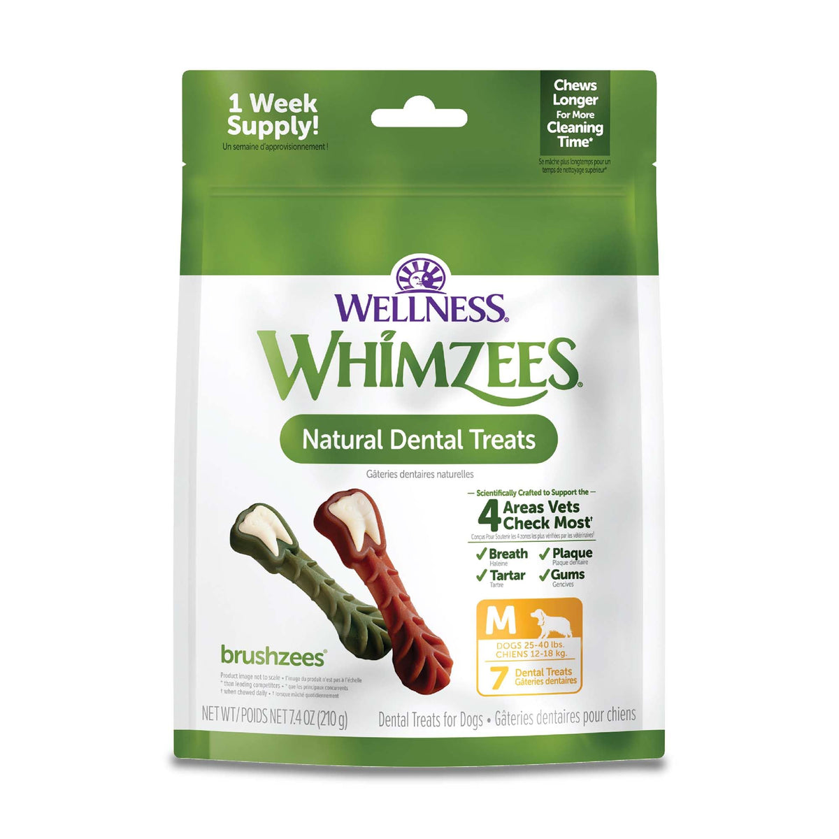 Whimzees empaque dental diario, opción práctica para la higiene bucal de tu perro.