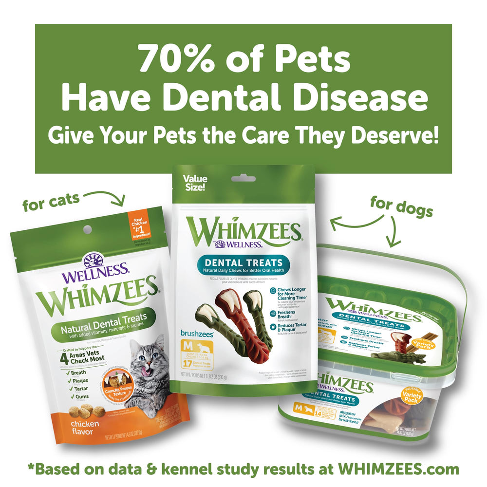Whimzees Wellness Gato: fabricado en EE. UU. con ingredientes de origen global.