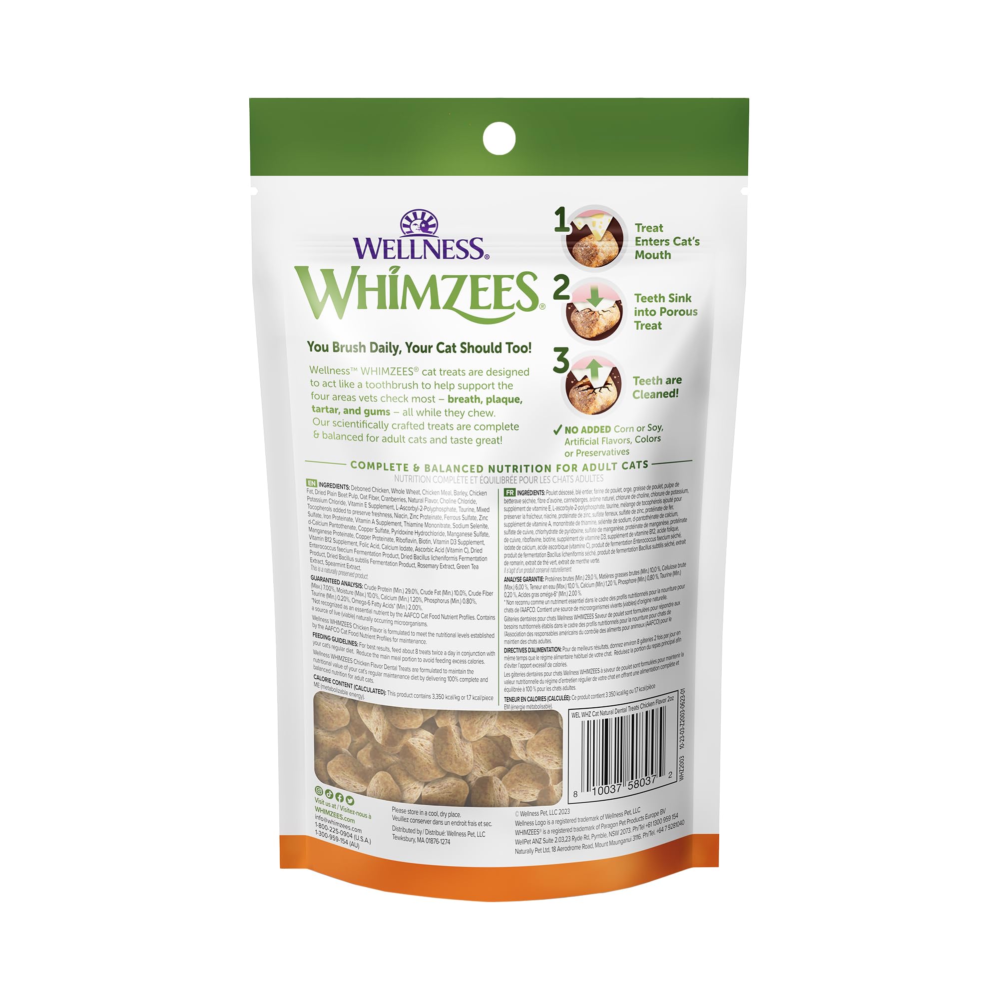 Whimzees Wellness Gato: ingredientes de alta calidad y origen global.