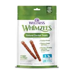 Whimzees Wellness salchicha vegetal dental para perro pequeño en empaque
