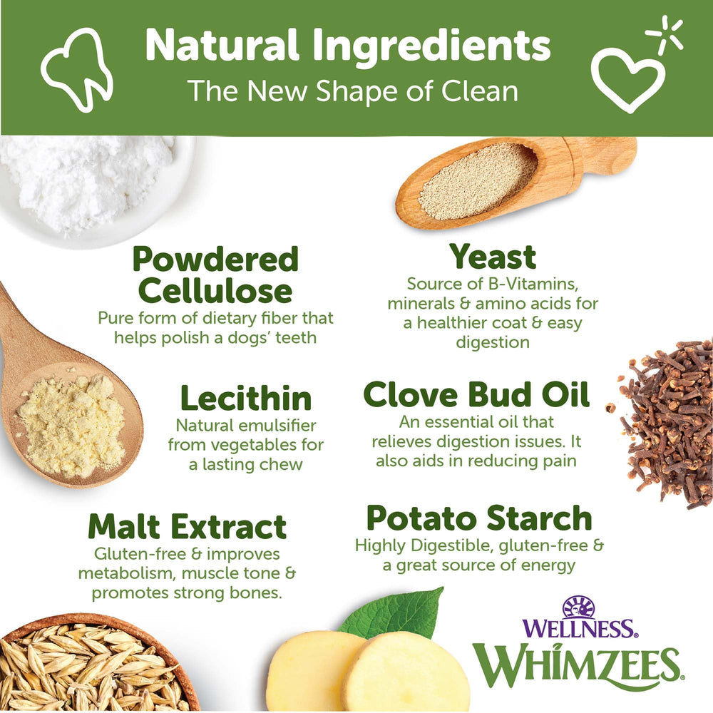 Whimzees Wellness salchicha vegetal dental, perro pequeño masticando