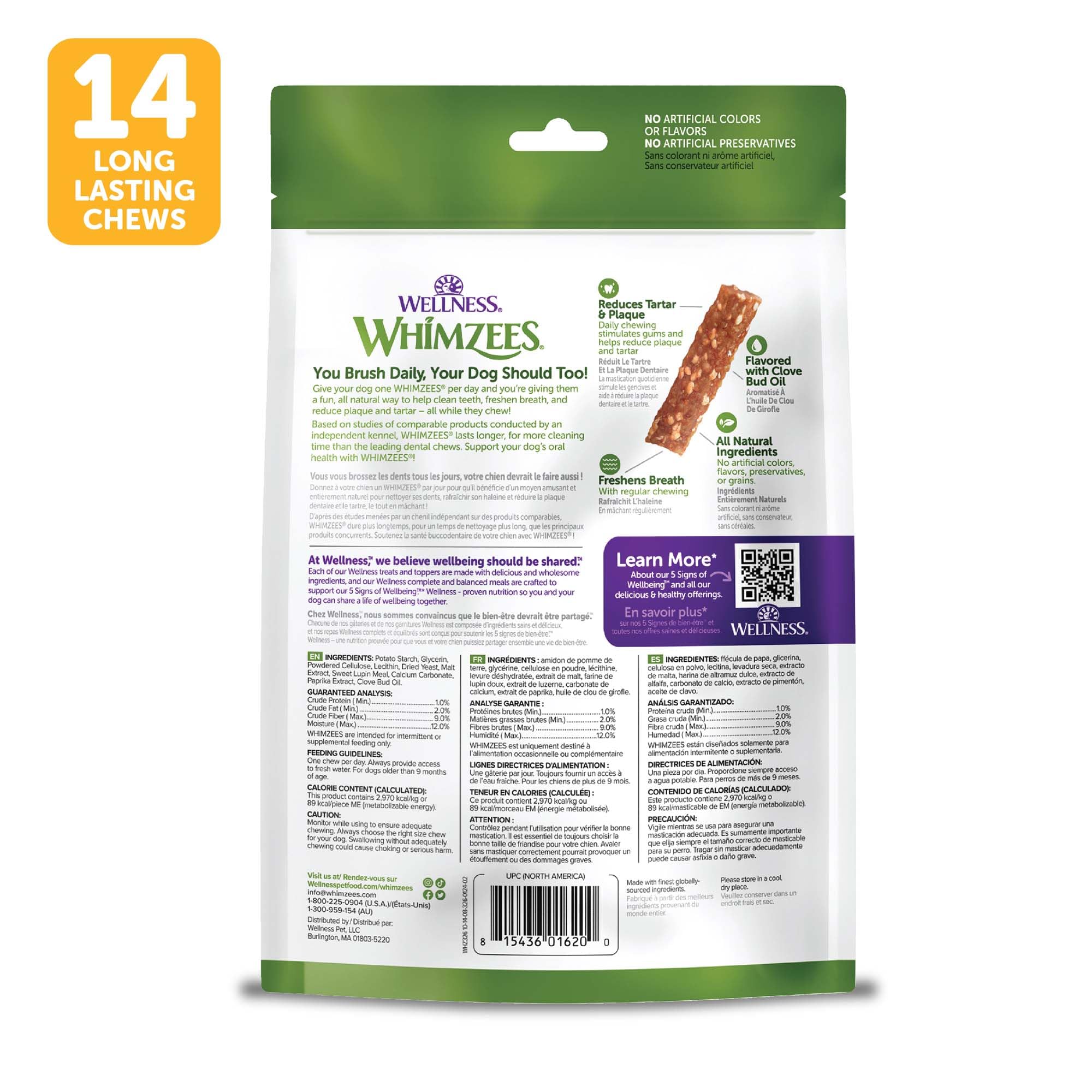 Whimzees Wellness Veggie Strip fórmula natural para perros.