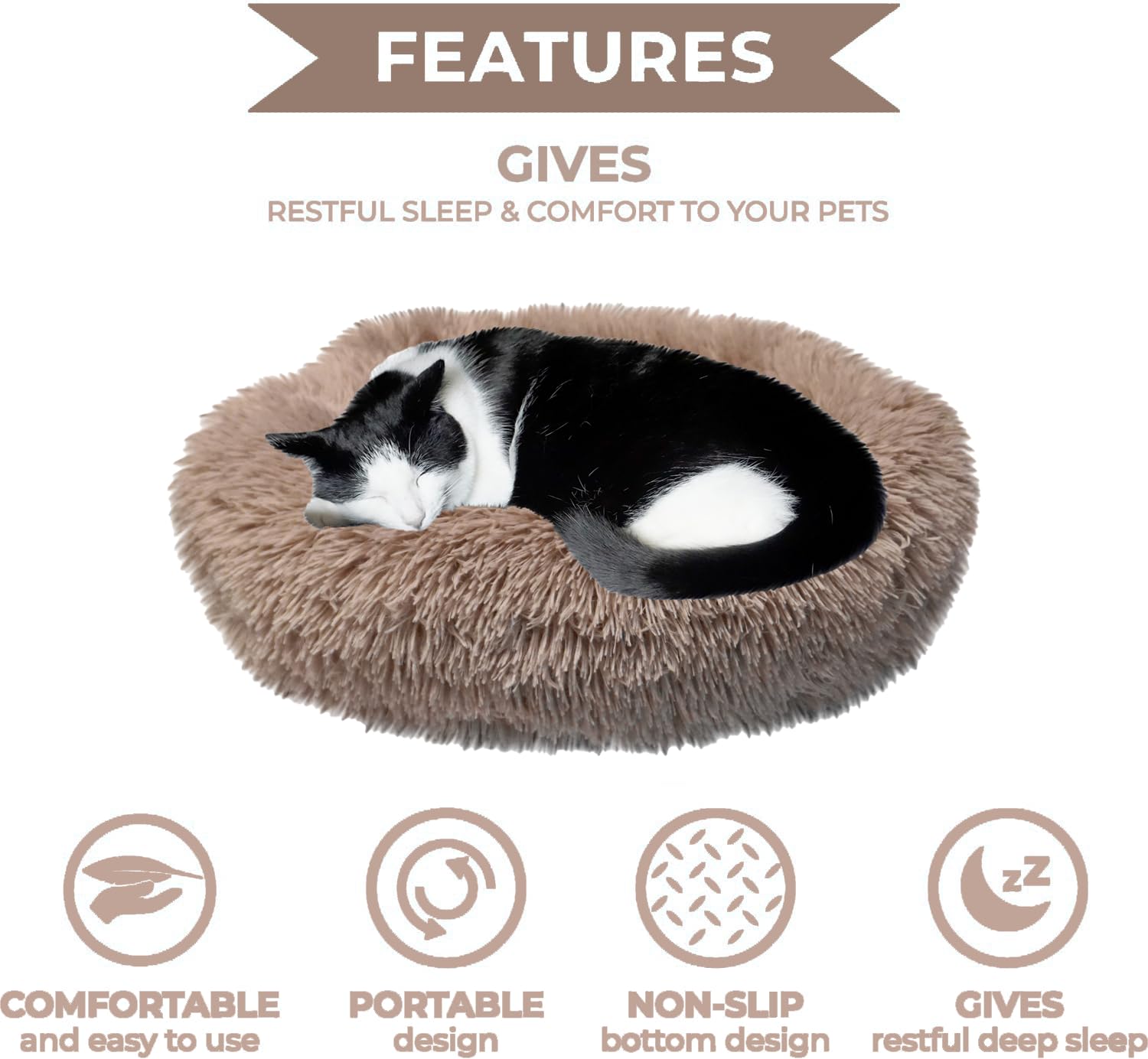 Whiskers & Friends cama en forma de dona auto-caliente ofrece calidez envolvente para seguridad y confort.