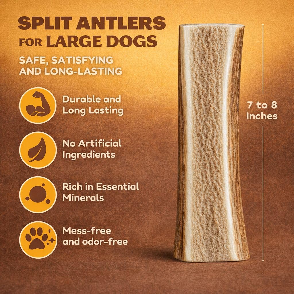 WhiteTail Naturals astas de alce divididas para perro grande, experiencia de masticación controlada.