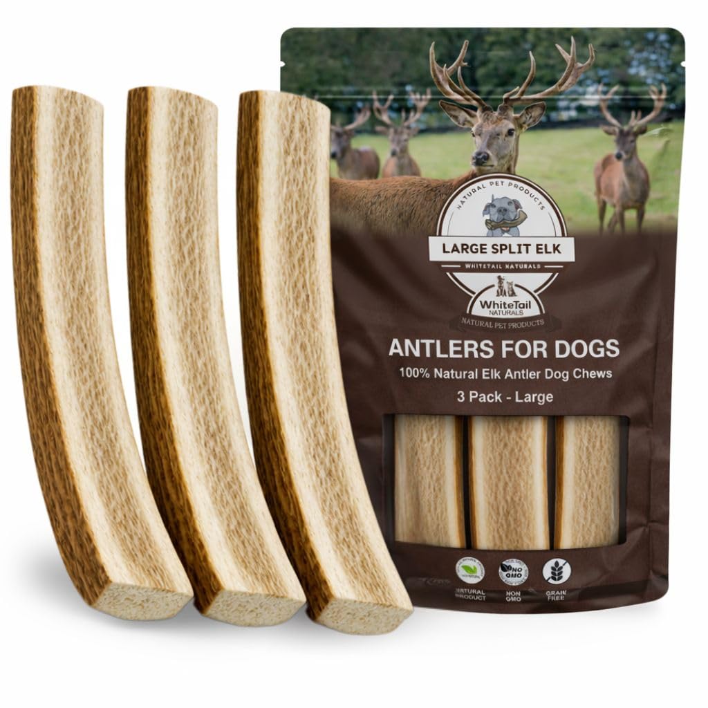 WhiteTail Naturals cuernos divididos grandes tres-pack, mordida de larga duración para perros grandes.