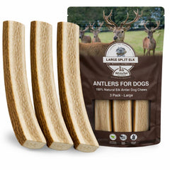 WhiteTail Naturals cuernos divididos grandes tres-pack, mordida de larga duración para perros grandes.