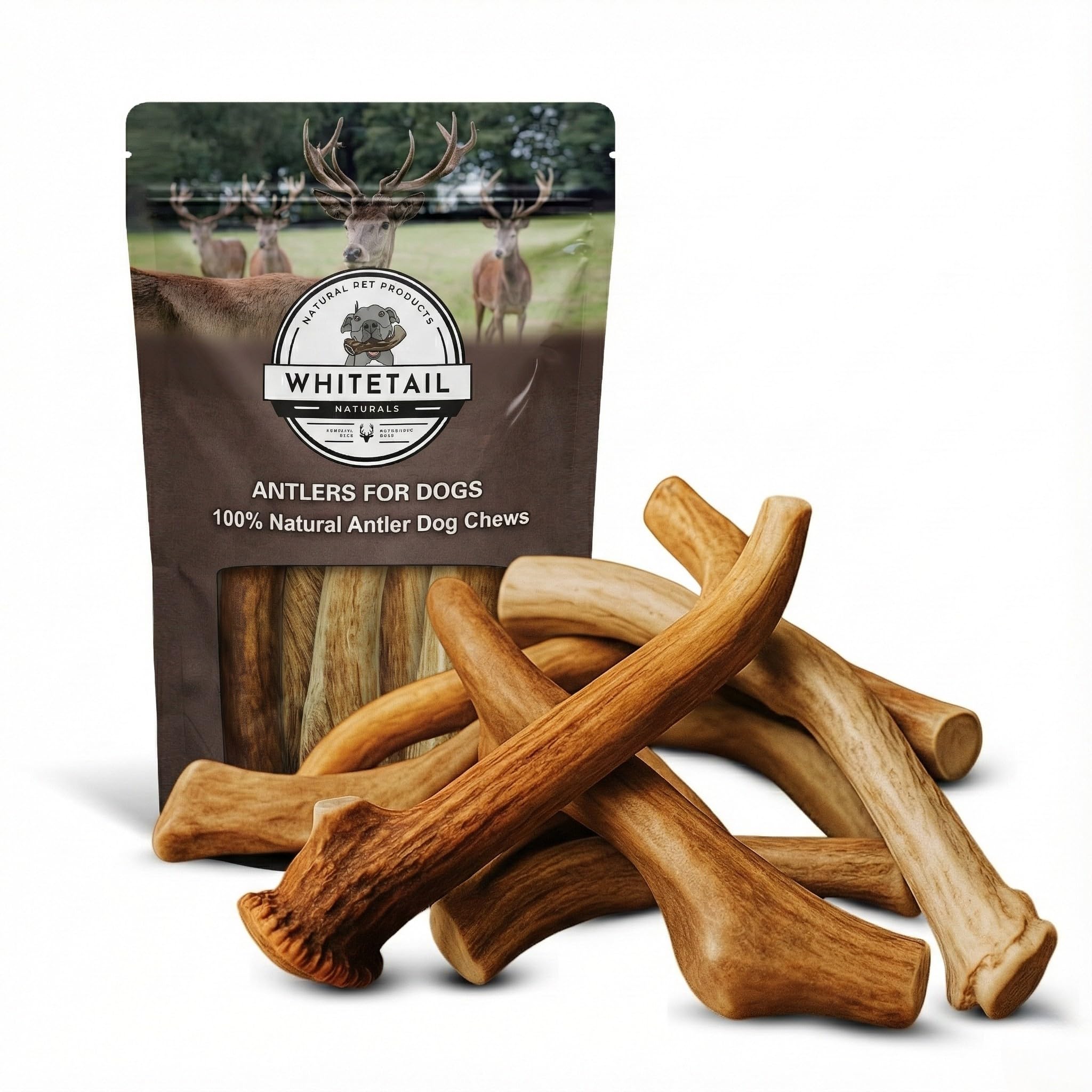 WhiteTail Naturals paquetes bulk de astas de ciervo para perros grandes y medianos, masticación natural