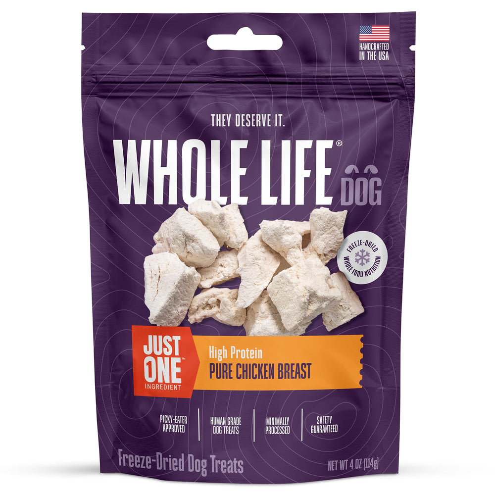 Just One pollo liofilizado de Whole Life Pet, empaque compacto para viaje.