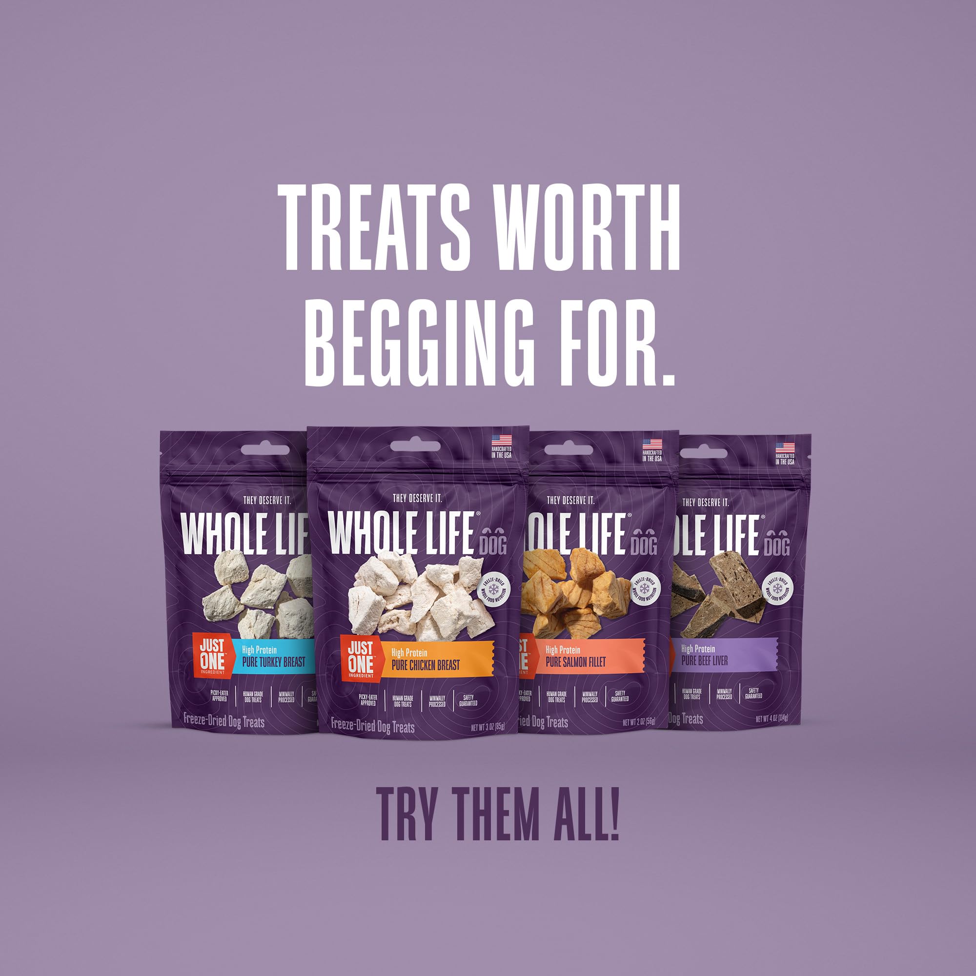 Envase de 10 onzas de snack de pollo de Whole Life Pet Products.