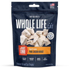 Premio para gatos de Whole Life Pet, solo pollo, snack sabroso y proteico.