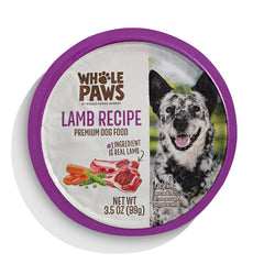 Whole Paws plato de comida húmeda de cordero para perros, sabor natural.