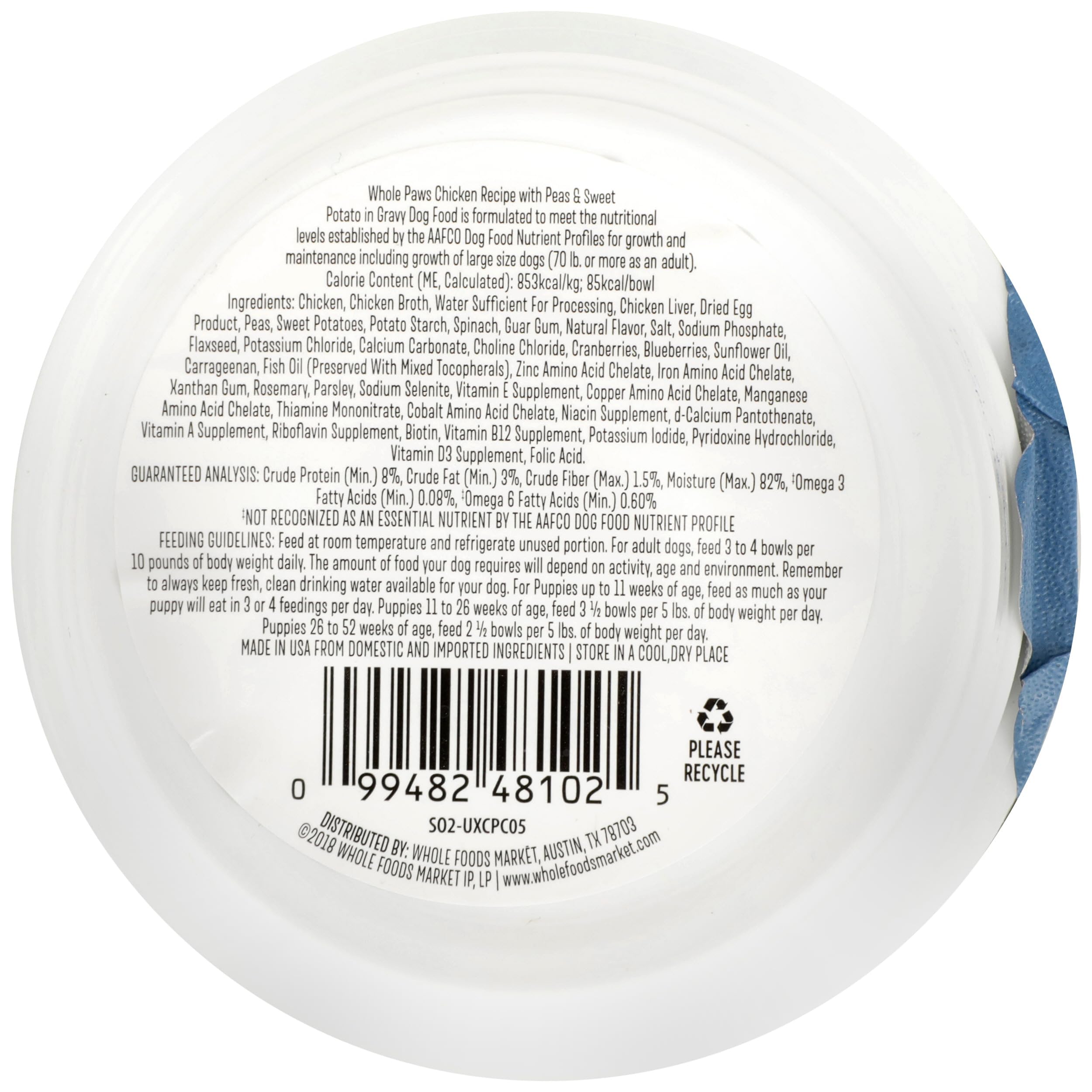 Whole Paws ingredientes naturales con guisantes y boniatos para una comida equilibrada