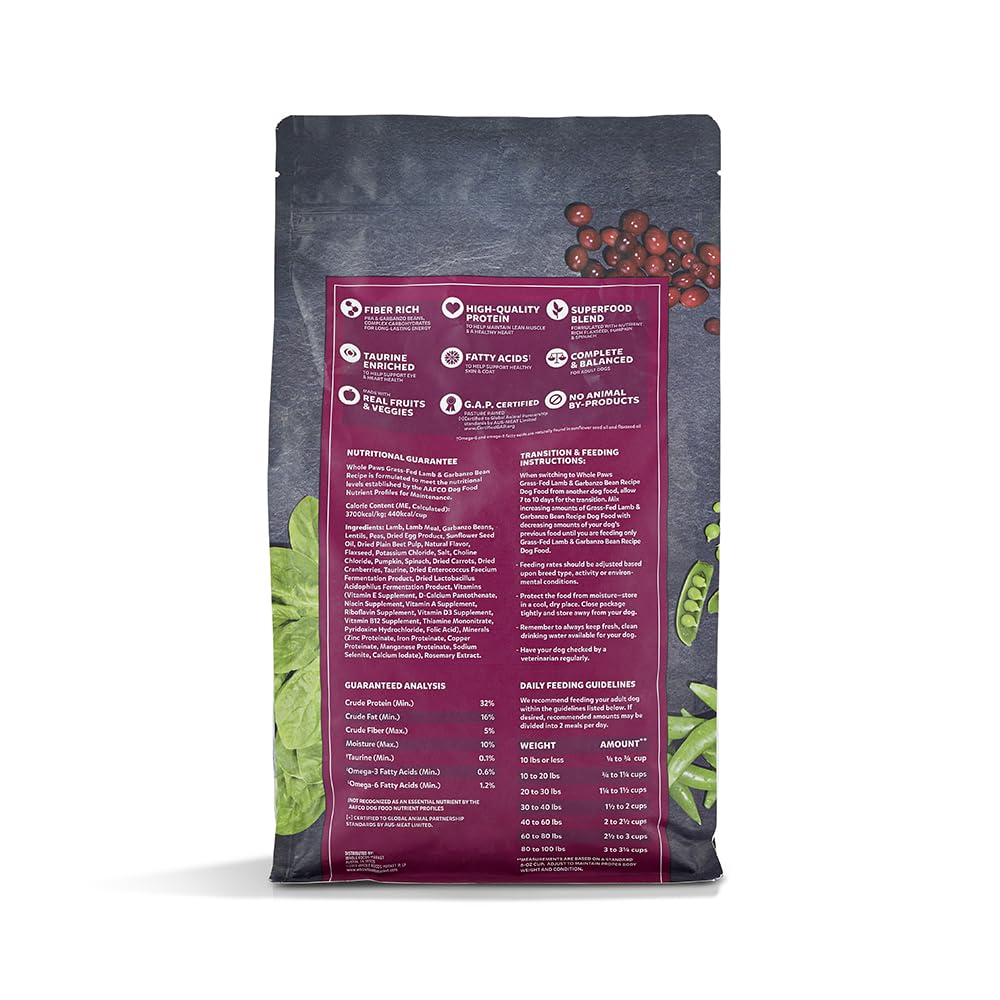 Whole Paws ingredientes naturales cordero garbanzos fibra para digestión saludable