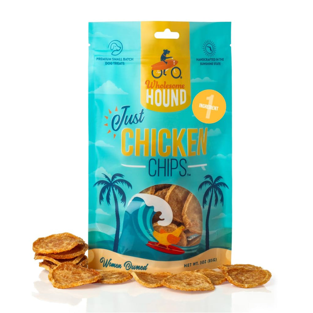 Wholesome Hound Chicken Chips: empaque práctico para perros en entrenamiento.