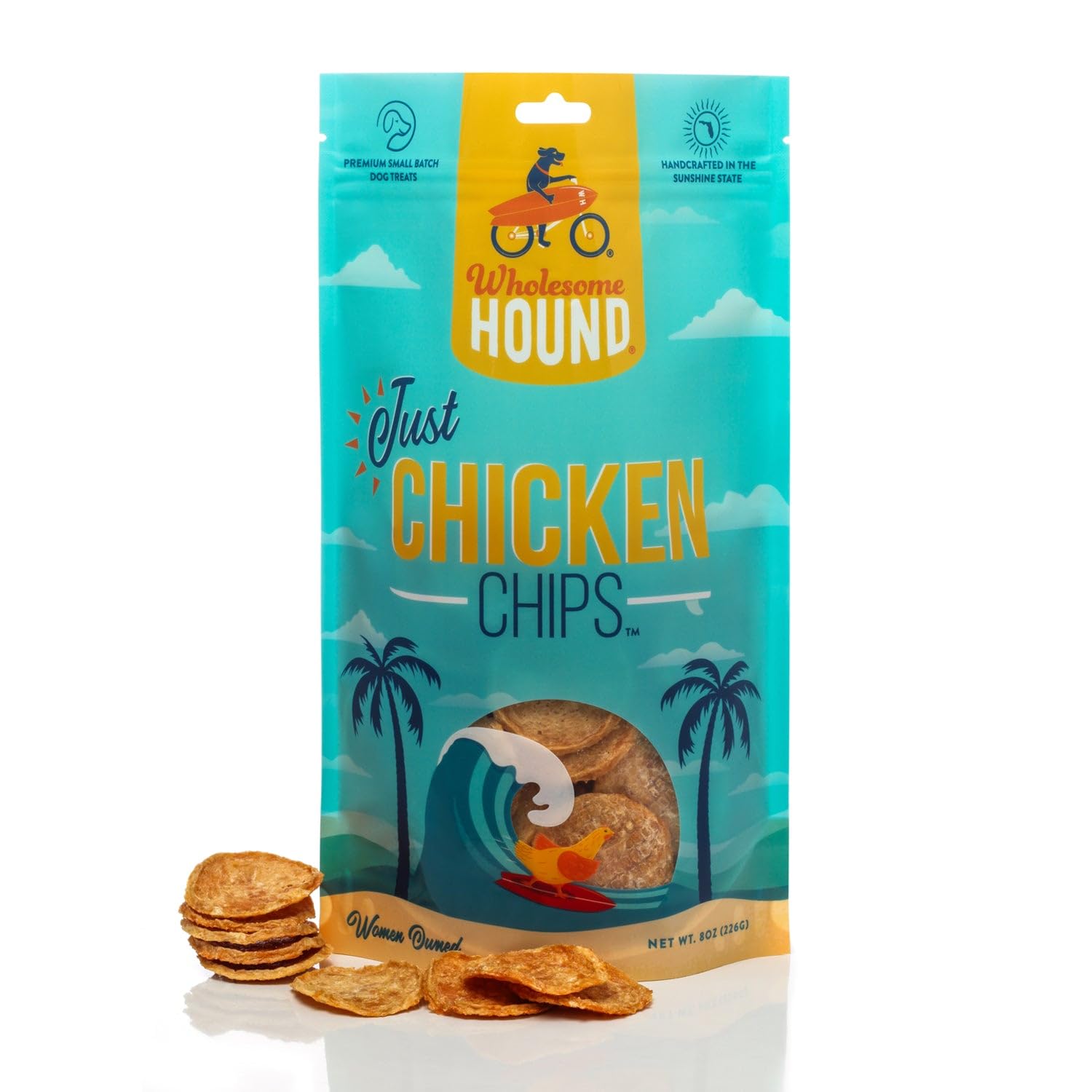 Wholesome Hound Chicken Chips: chips de pollo crujientes para entrenamiento y premio proteico.