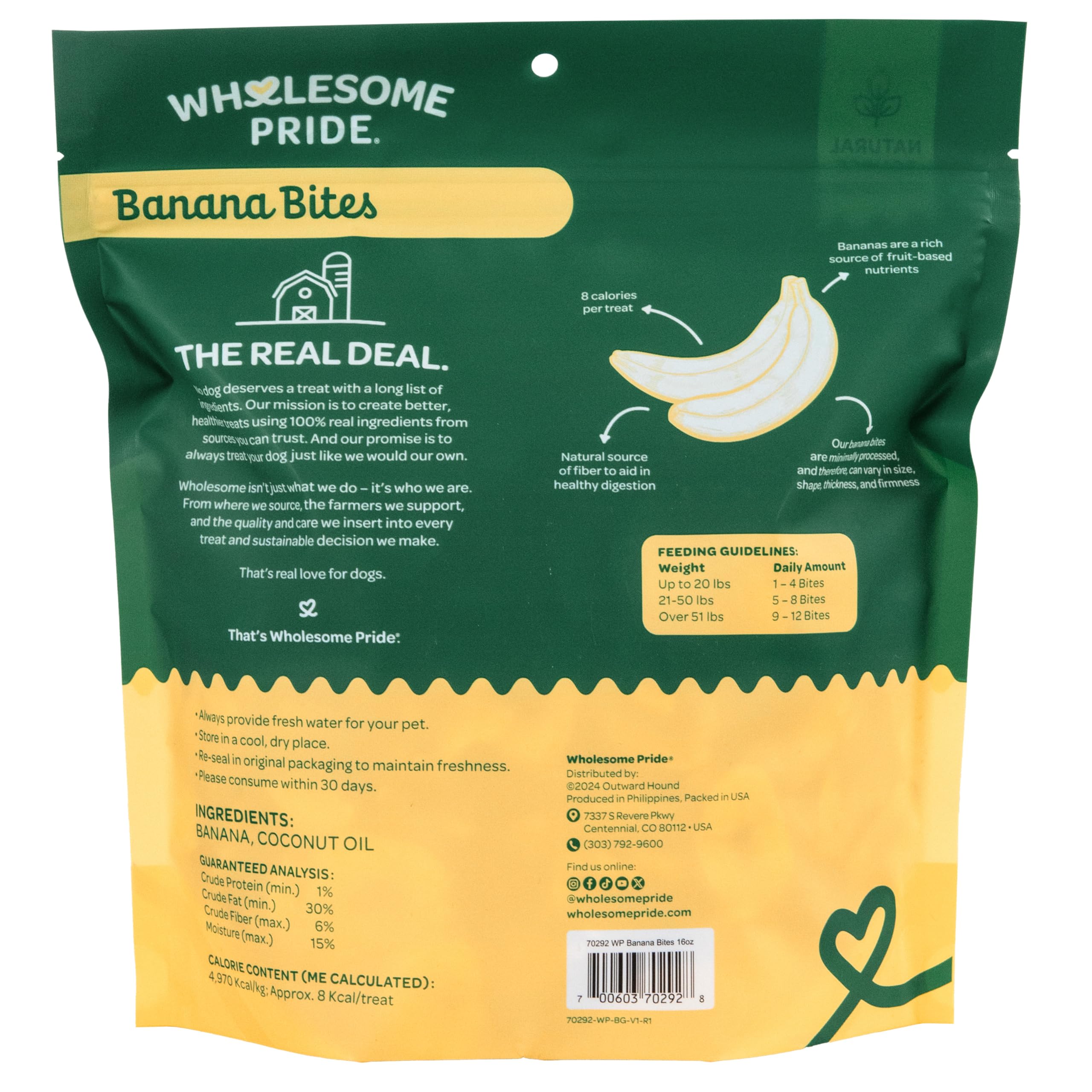 Wholesome Pride Bouchées Banane – texture légèrement déshydratée préserve les nutriments naturels