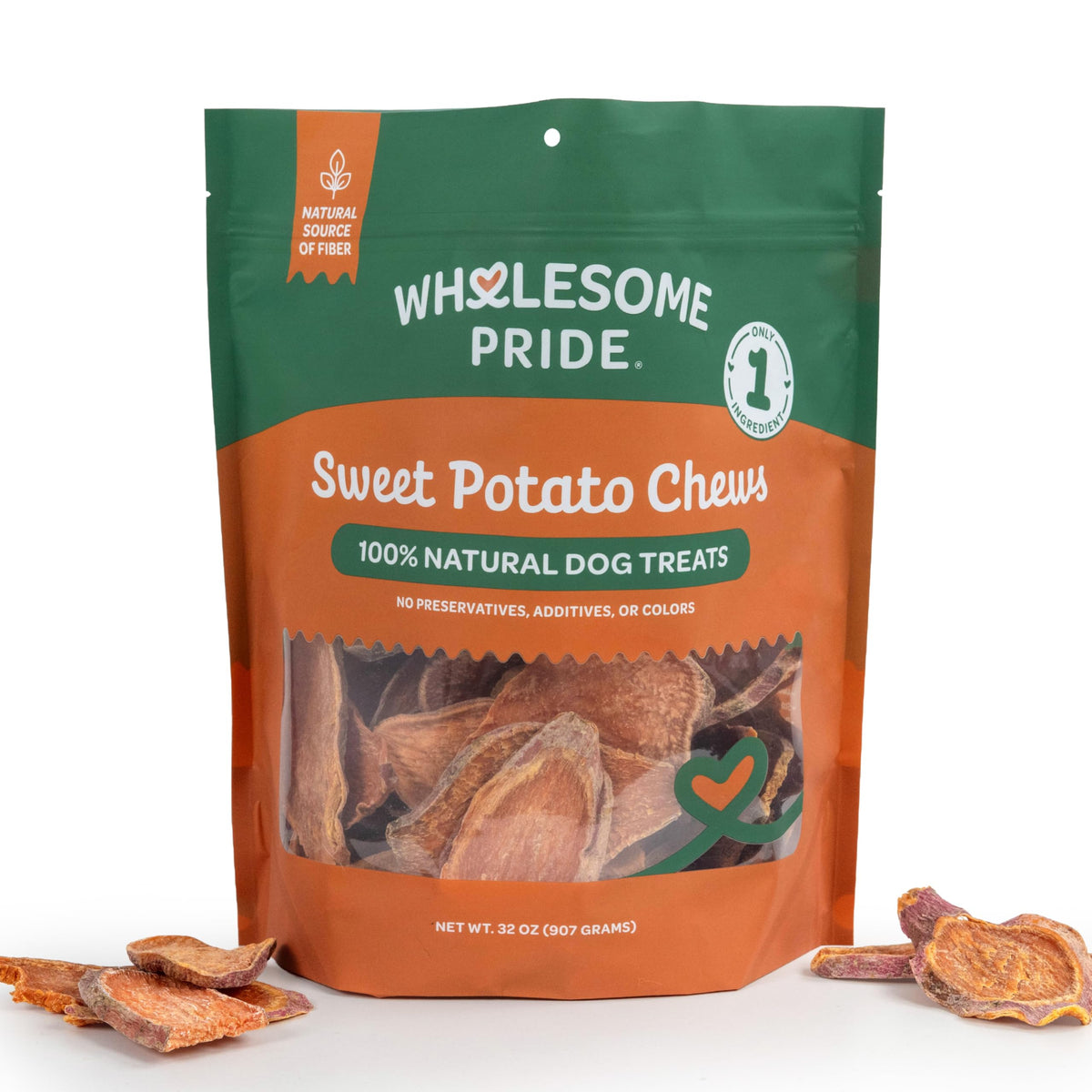 Wholesome Pride, empaque-patata-dulce: práctico y fresco para perros.