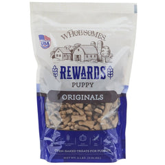 Wholesomes Premios Original para Cachorros 2 libras, empaque frontal, recompensa sabrosa para entrenar.