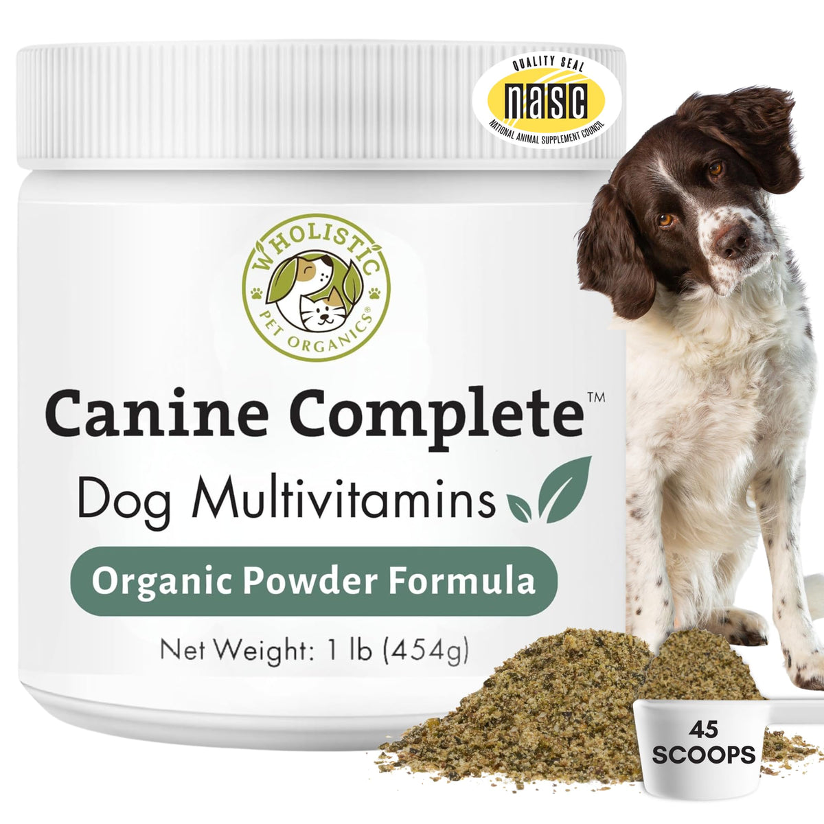 Wholistic Pet Organics Canine Complete polvo para perros 1 lb, complemento nutricional diario.