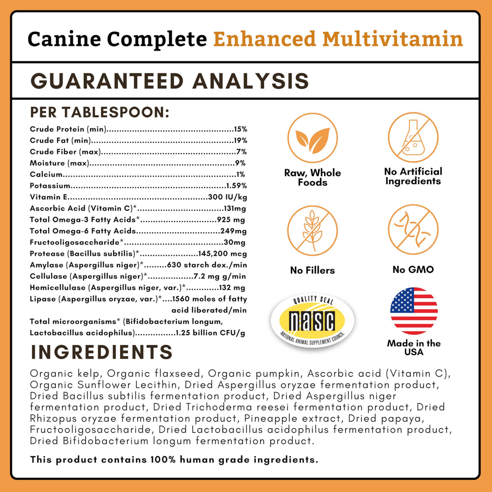 Wholistic Pet Organics Canine Complete, proteina-pescado, nutrición de alta calidad para la piel y pelaje.