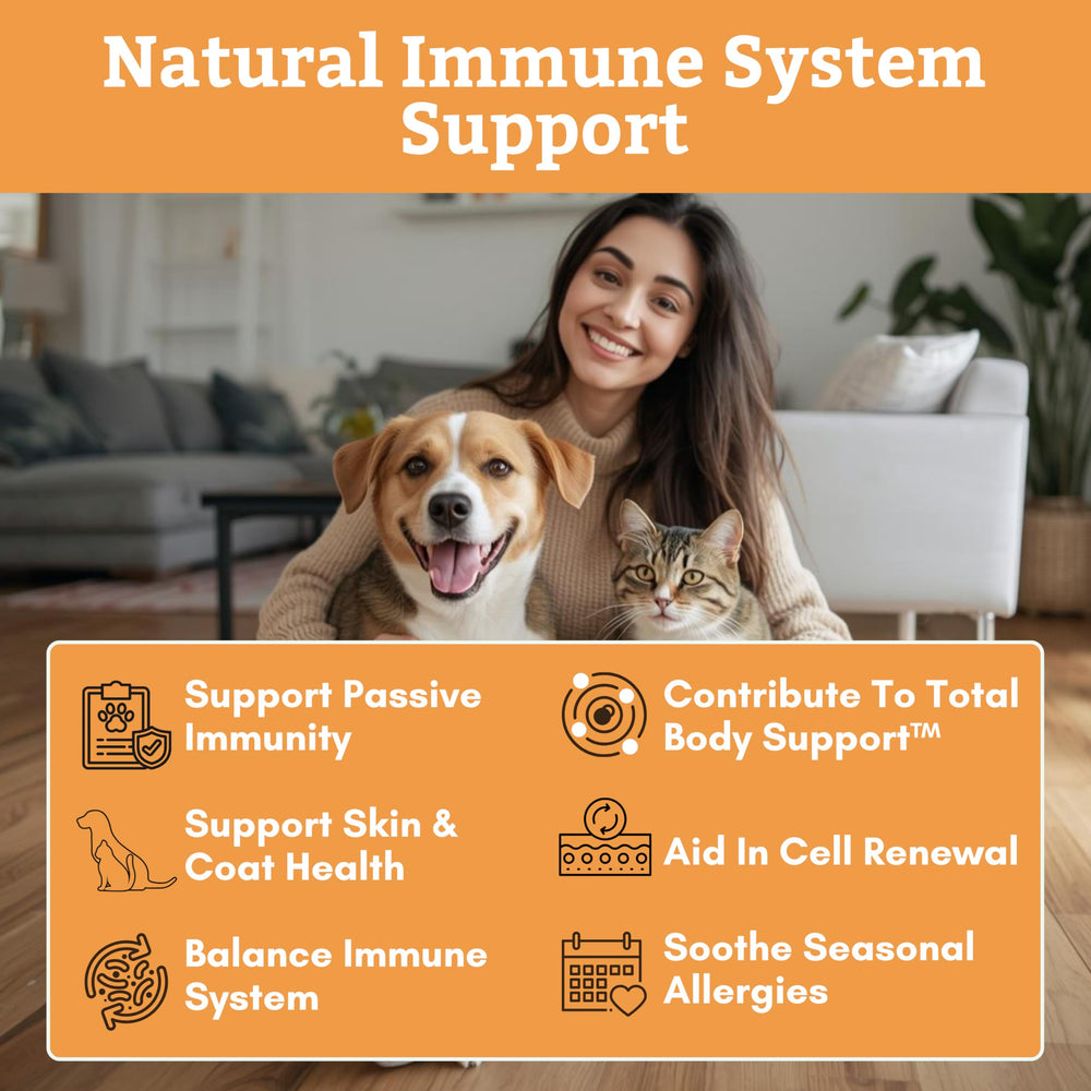Wholistic Pet Organics Colostrum promueve un pelaje brillante y piel saludable en perros y gatos.