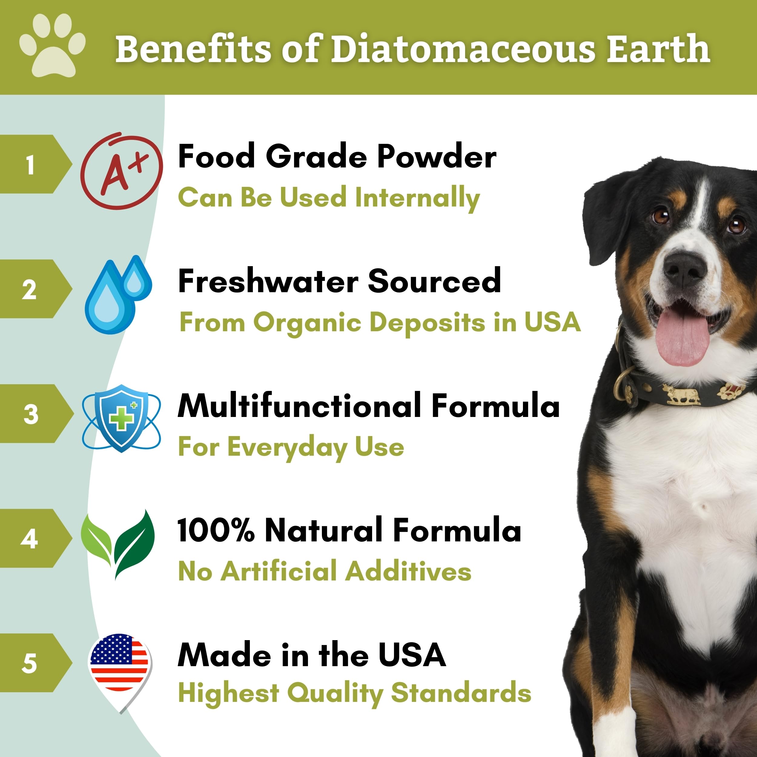 Wholistic Pet Organics Diatomaceous Earth, cucharada medidora: dosis constante sin aditivos
