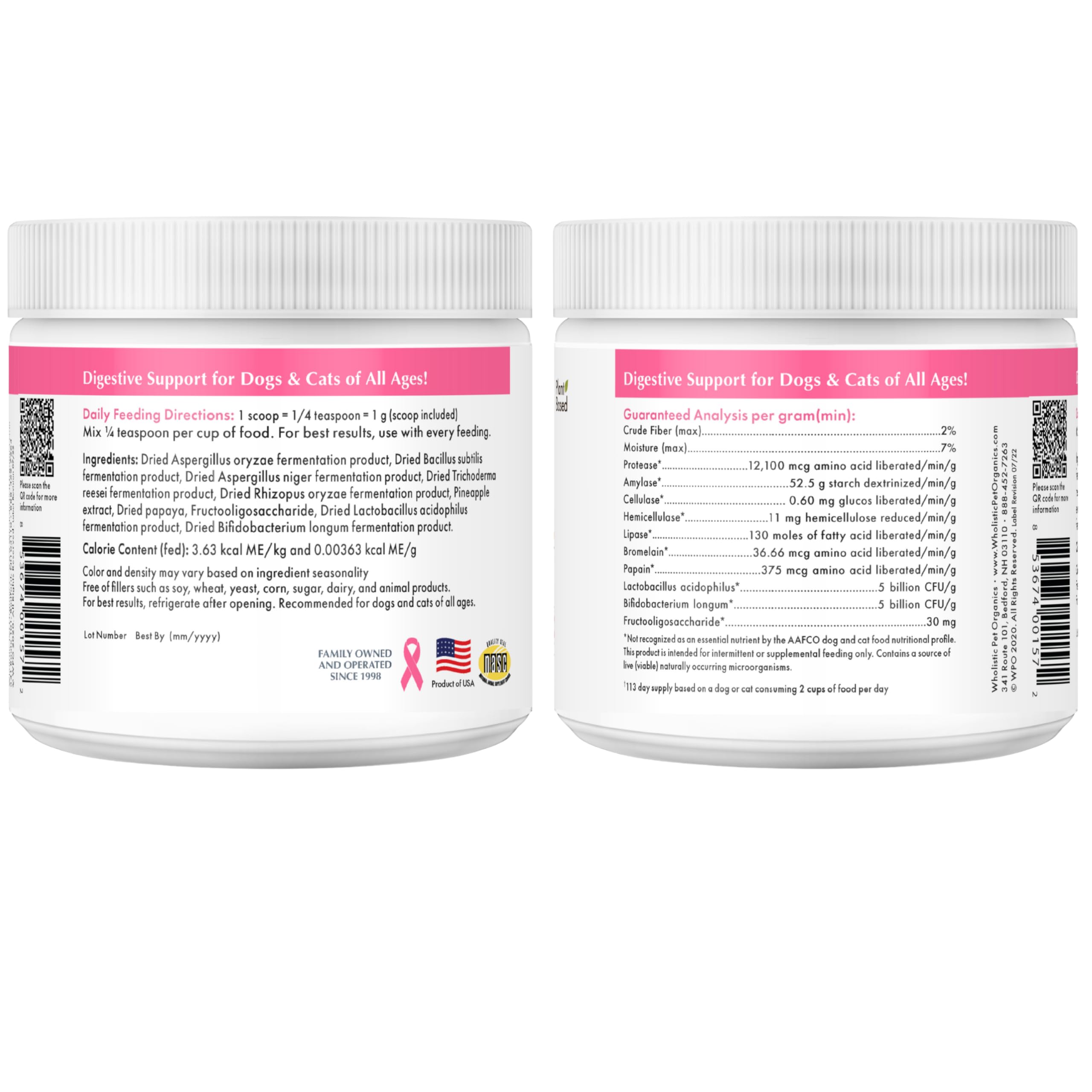 Wholistic Pet Organics dosis diaria recomendada para mascotas