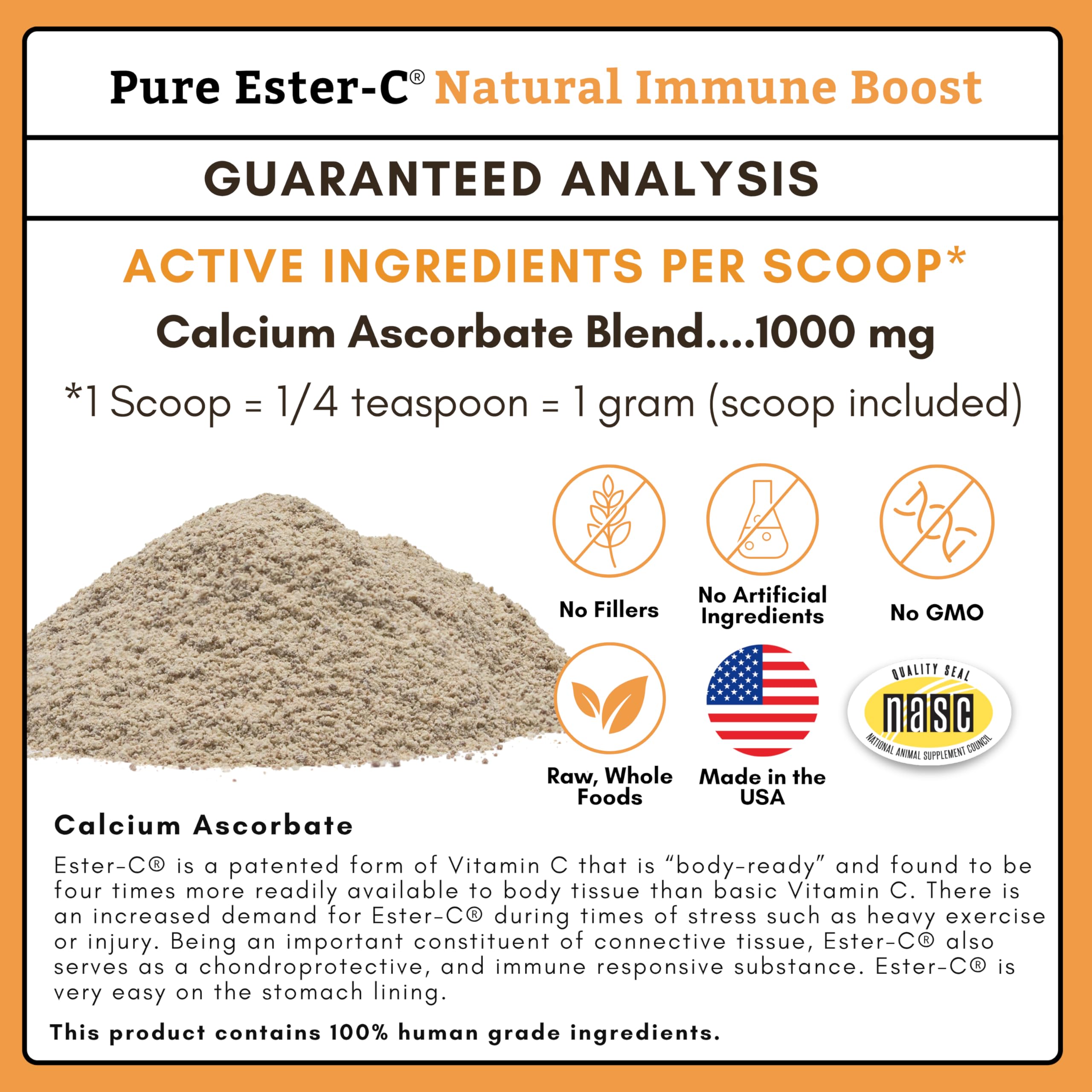 Wholistic Pet Organics Ester-C Powder se mezcla con la comida sin esfuerzo.