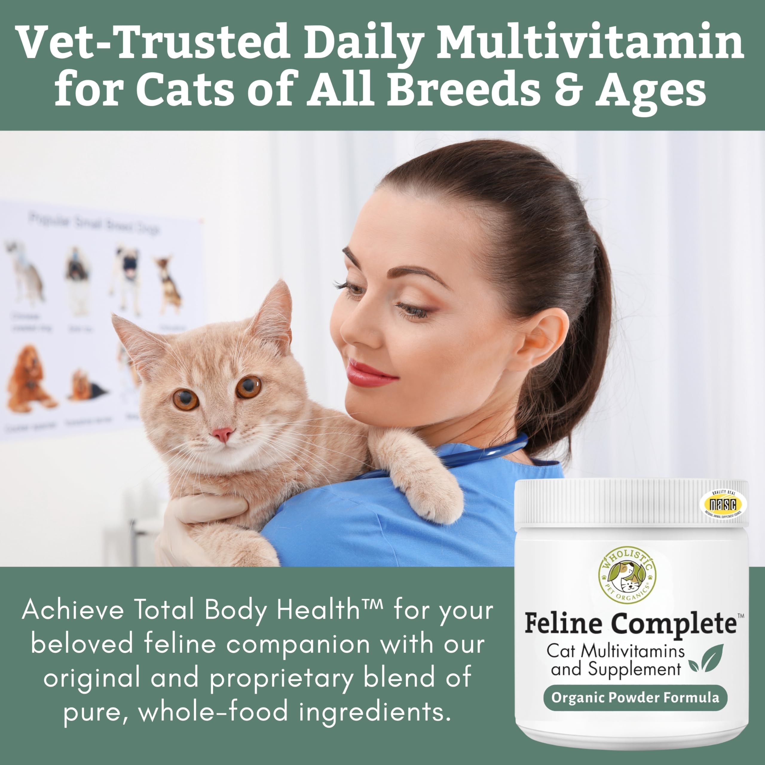 Wholistic Pet Organics Feline Complete, dosificador para tomar la dosis diaria con facilidad.