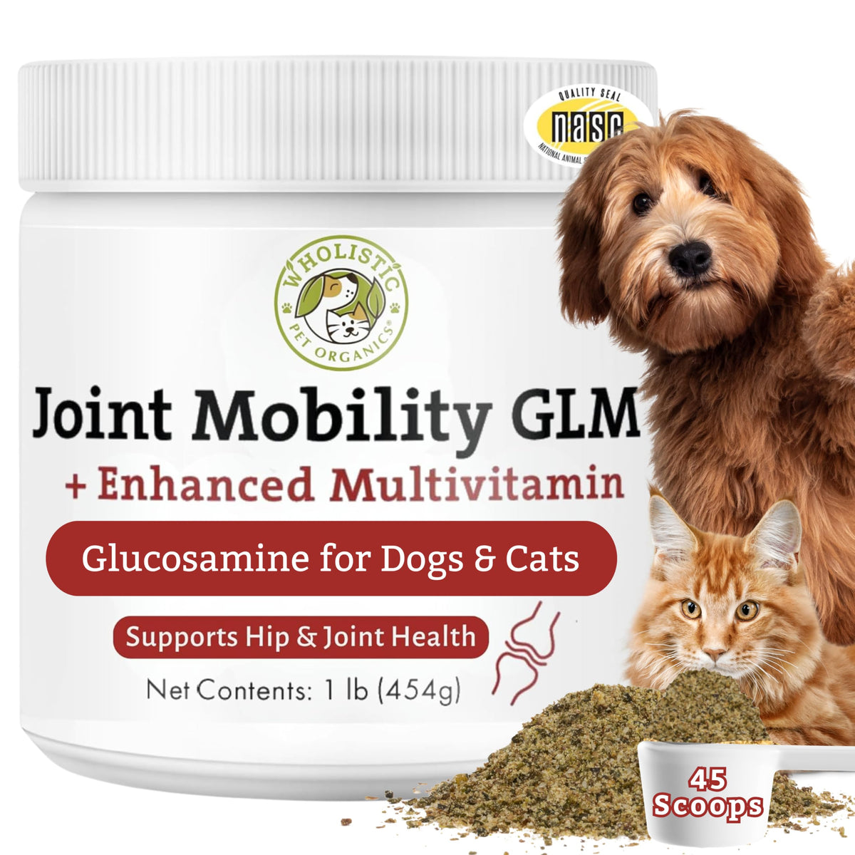Wholistic Pet Organics: medidor de polvo para articulaciones, apoyo a la movilidad.
