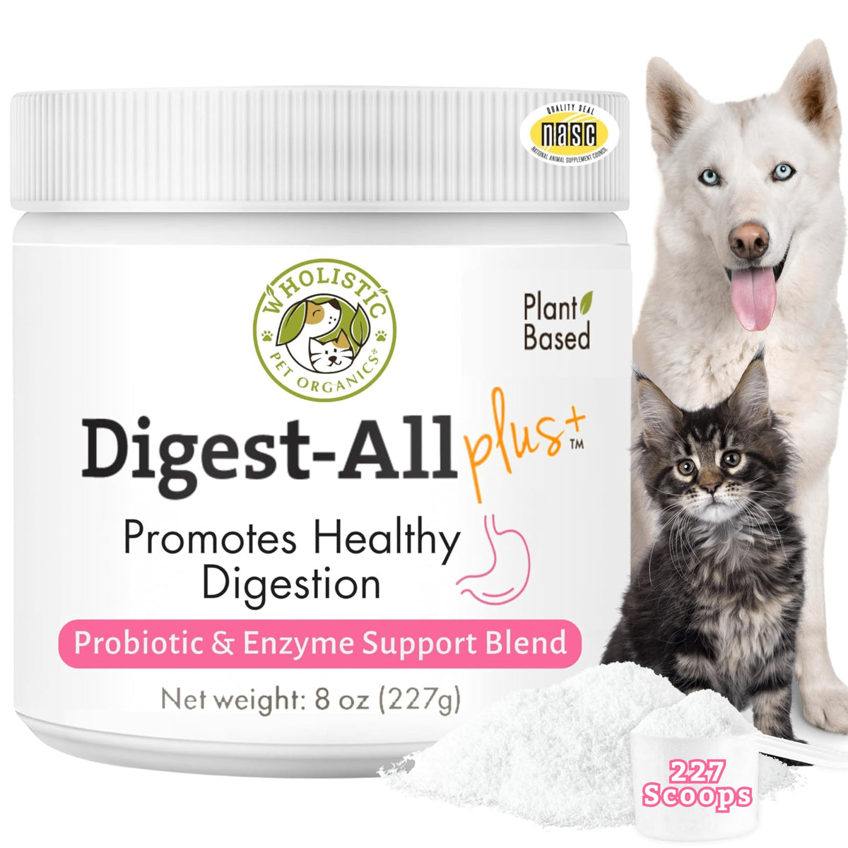 Wholistic Pet Organics probióticos para perros en botella, soporte digestivo diario.