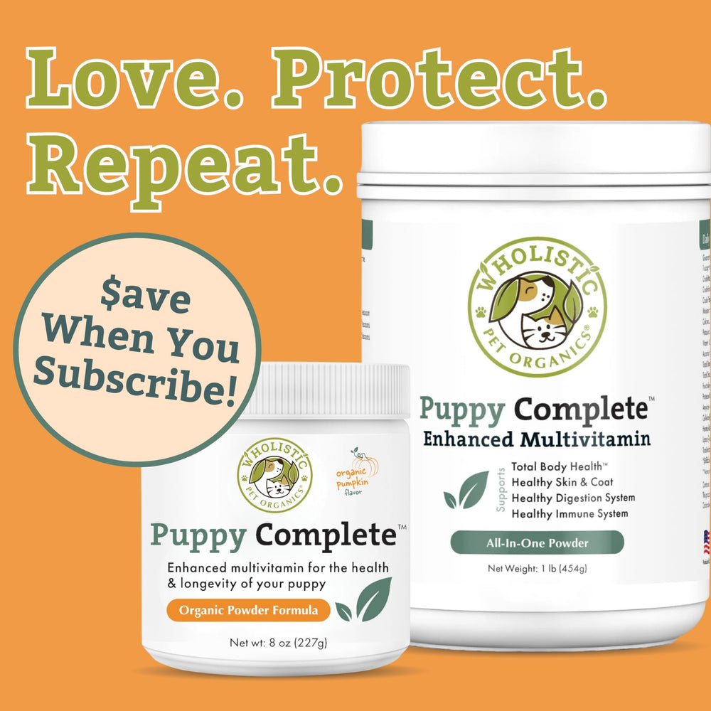 Wholistic Pet Organics Puppy Complete, ingredientes orgánicos sin OGMs para dieta casera