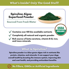 Cuchara de medición de Spirulina Wholistic para dosis diaria de mascotas.