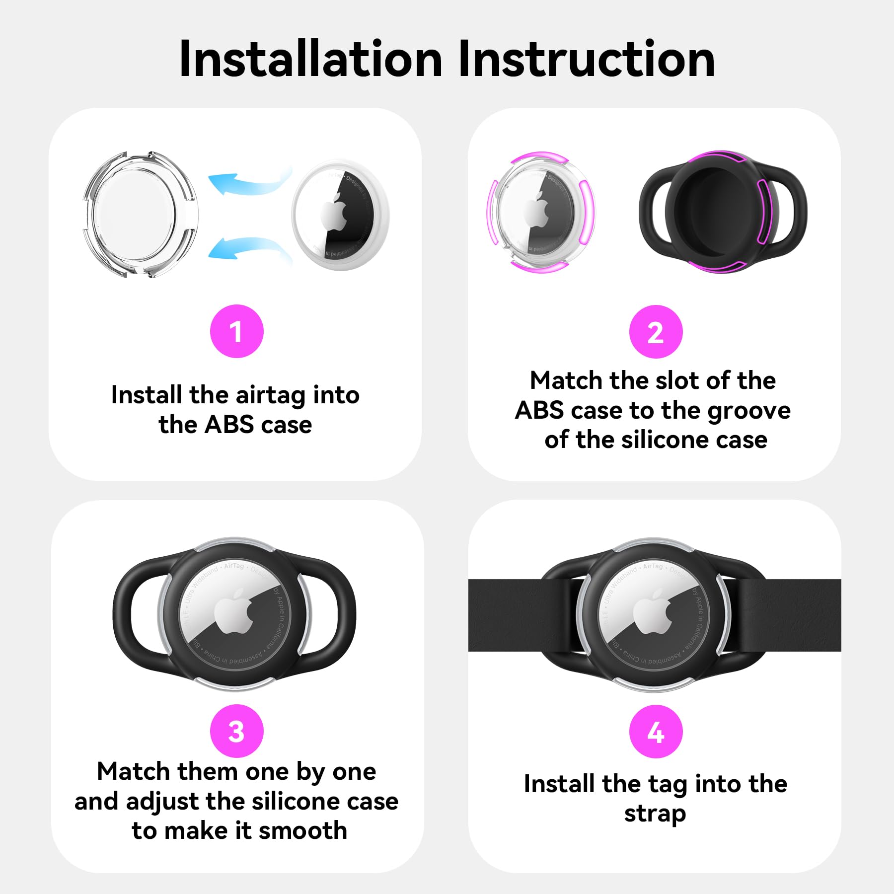 WhoseID instalación fácil AirTag en collar para uso diario