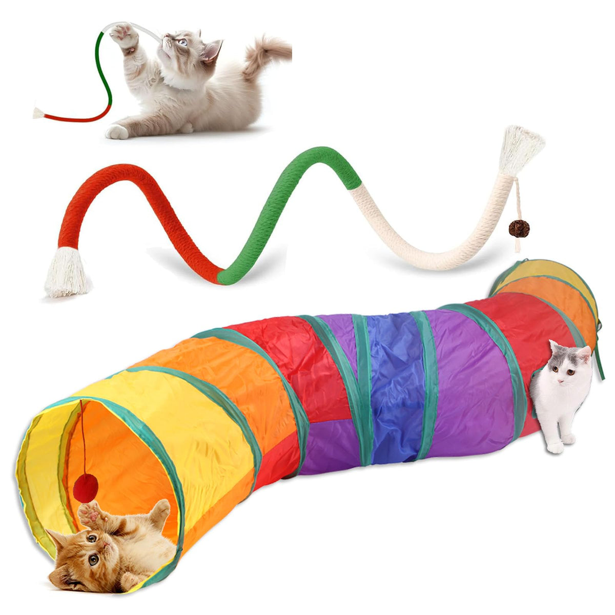 WHXYTHREE tunel gato arcoiris para juego activo y exploración en interiores.
