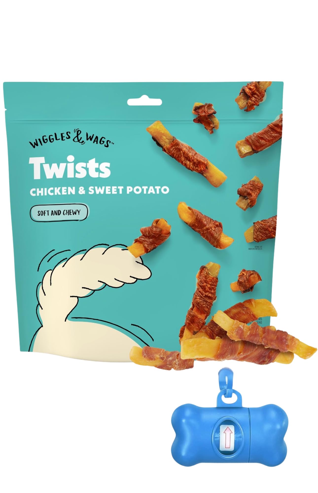 Golosinas Wiggles & Wags Twists pollo batata, snack sabroso para perros