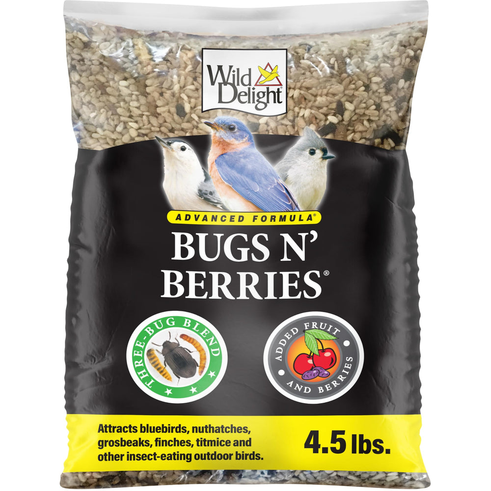 Wild Delight Bugs N Berries sac 4,5 lb, idéal pour nourrir oiseaux sauvages.