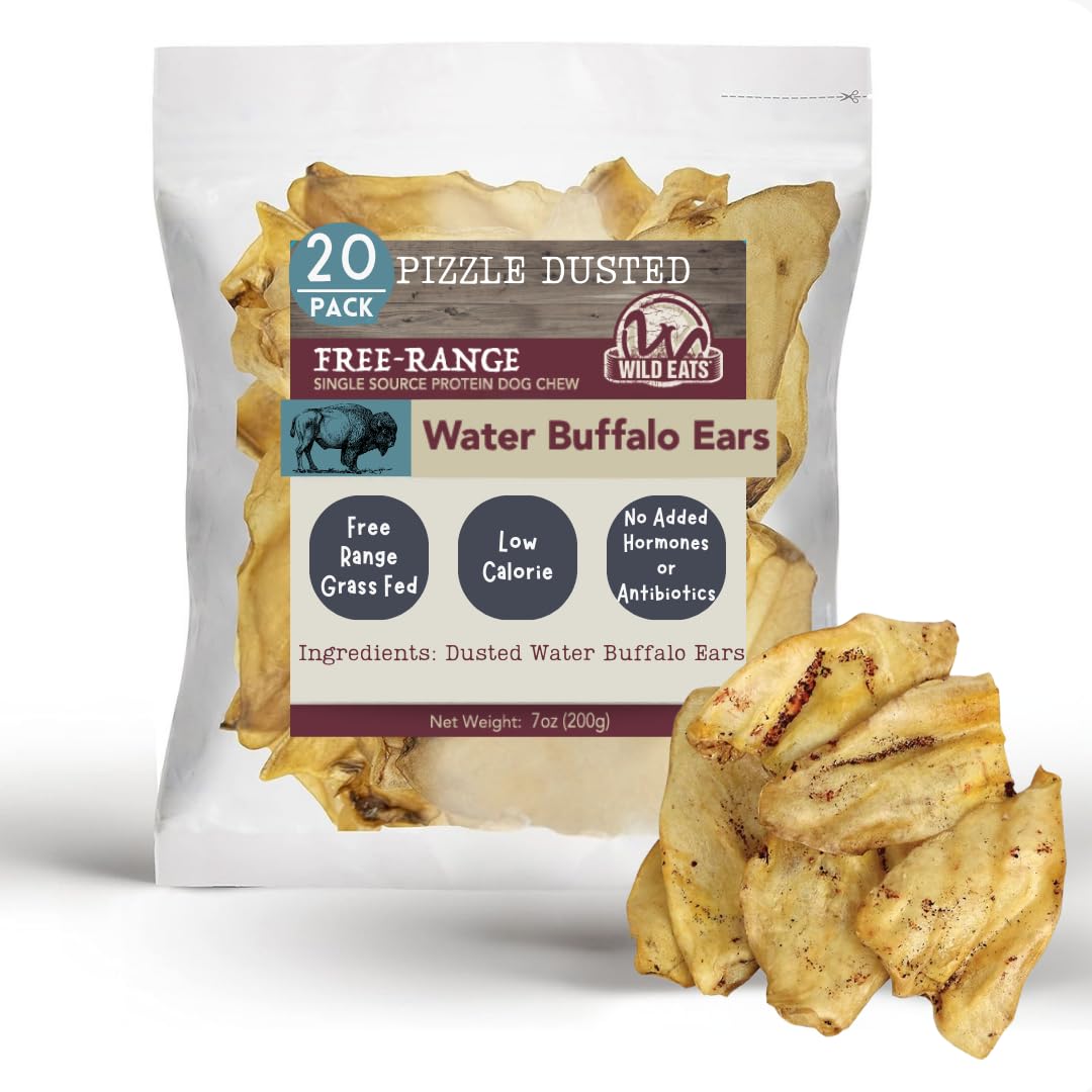 Wild Eats oreja de búfalo de agua con polvo, snack natural para perros