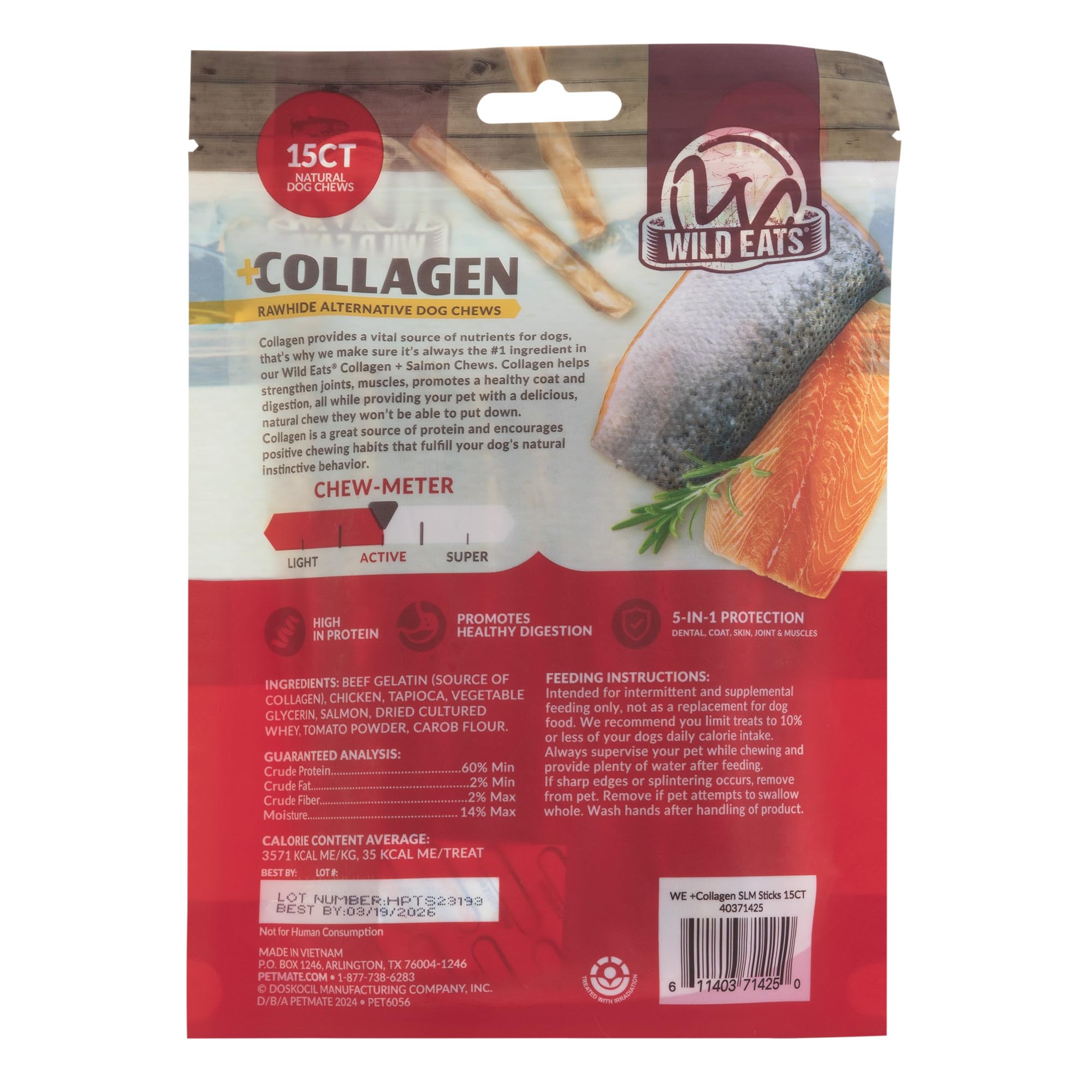 Wild Eats snack de salmón con colágeno, proteína de calidad para bienestar general.