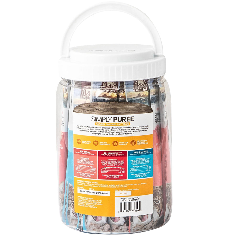 Wild Eats Simply Puree con salmón rosado, textura suave ideal para snack diario.