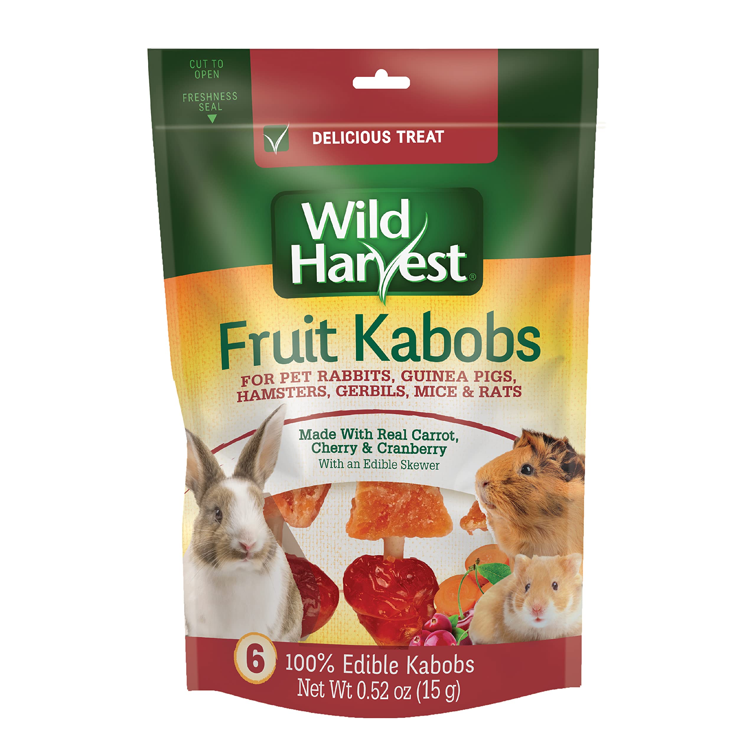 Wild Harvest brochetas de fruta para pequeños animales, snack sabroso y práctico.