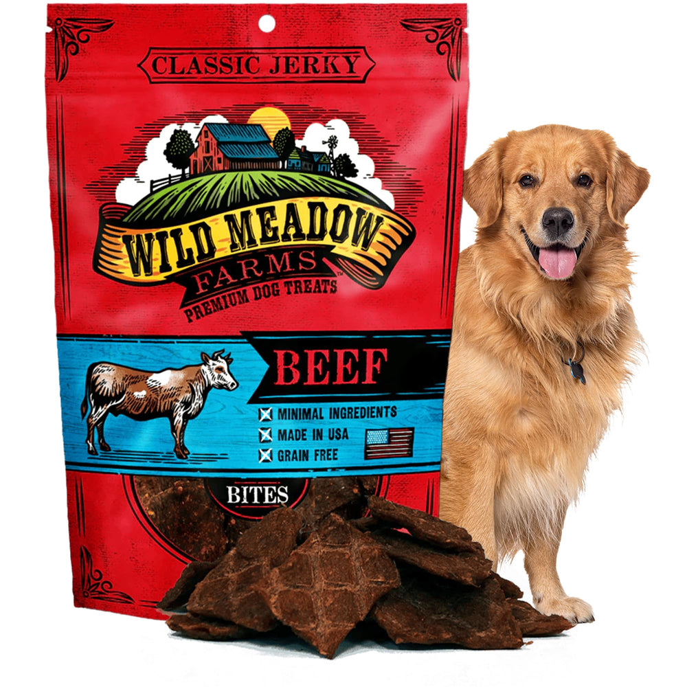 Empaque de Wild Meadow Farms Bocados Clásicos de Carne para perros.