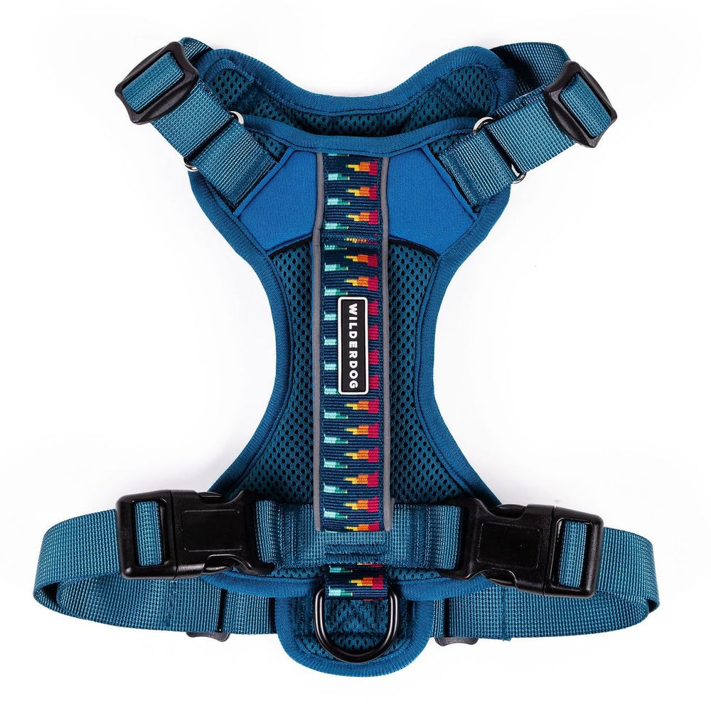 Arnés Wilderdog ligero azul pacífico para paseos cómodos.
