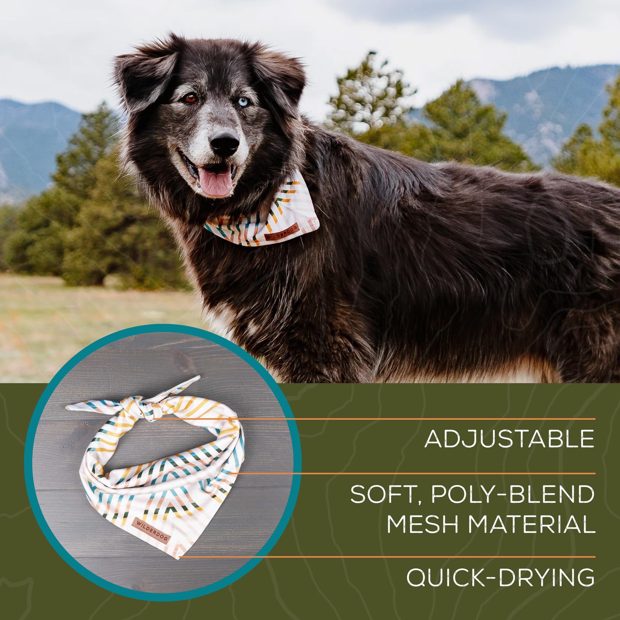 Wilderdog Bandana textura malla suave, transpirable en climas cálidos.