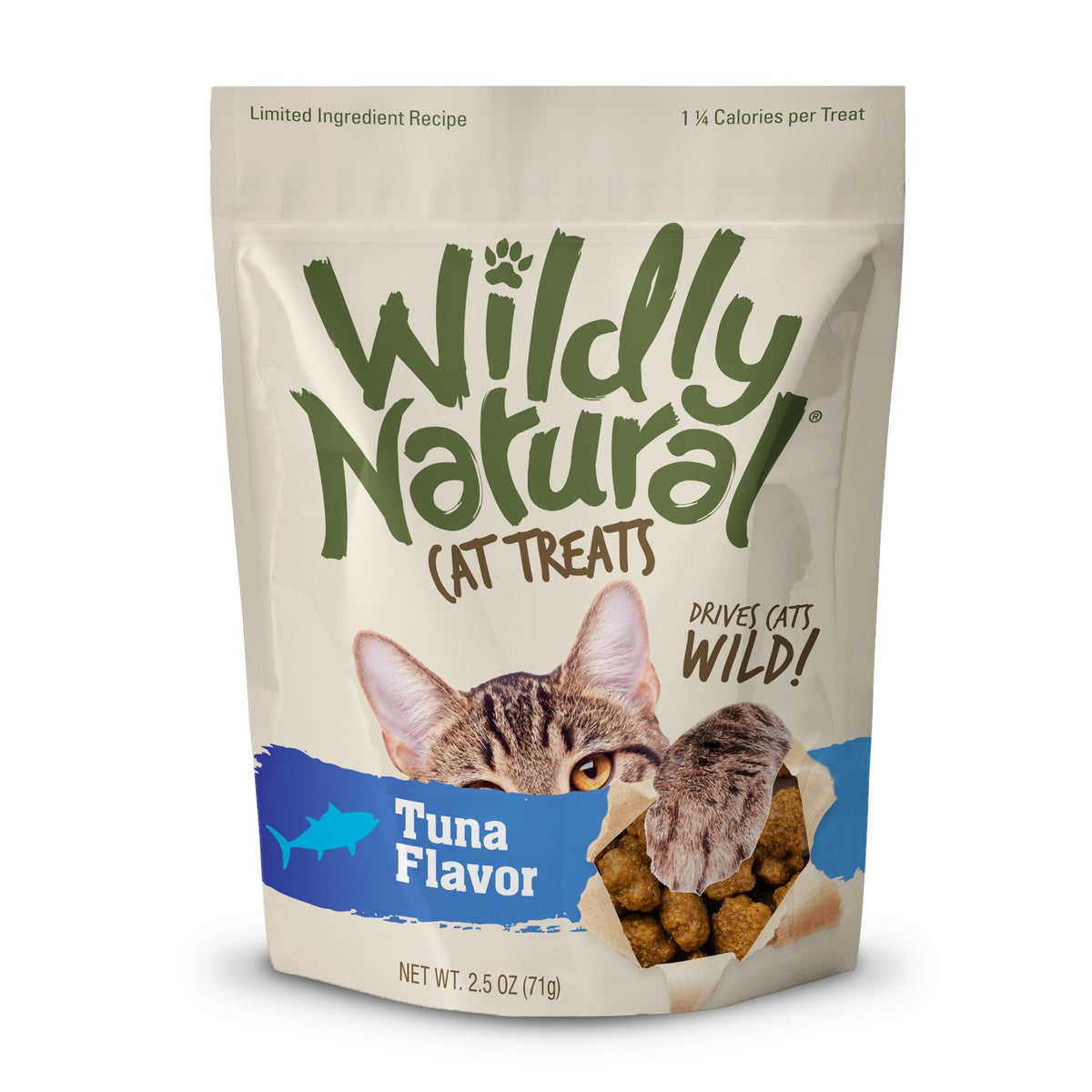 Premio Wildly Natural para gato con sabor a atún, crujiente y sabroso.