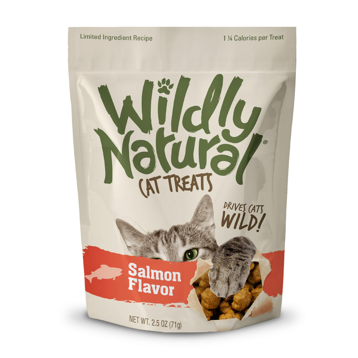 Golosinas Wildly Natural para gatos con salmón, exterior crujiente para recompensa
