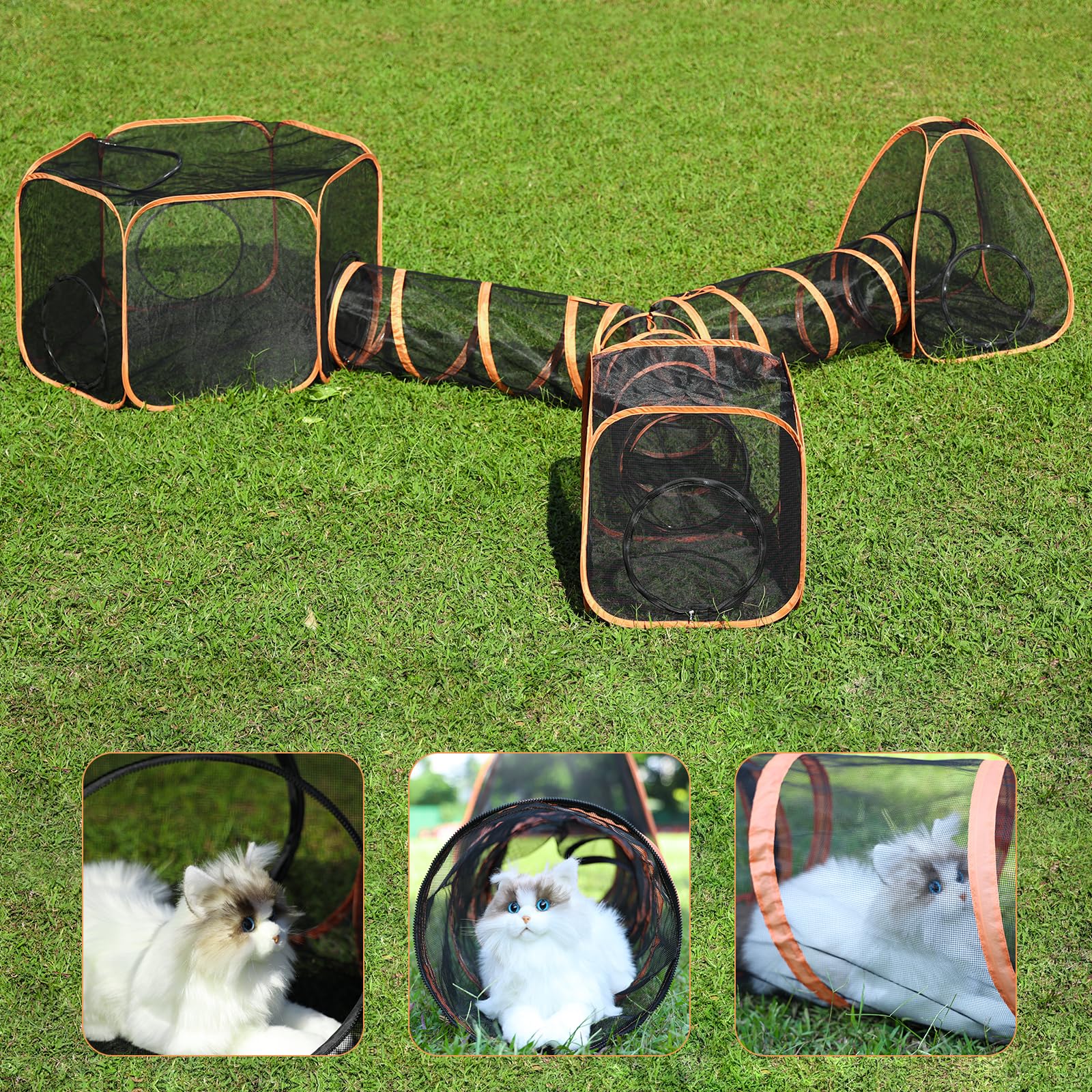 Recinto cuadrado Wilhker para gatos, ideal para socialización al aire libre.